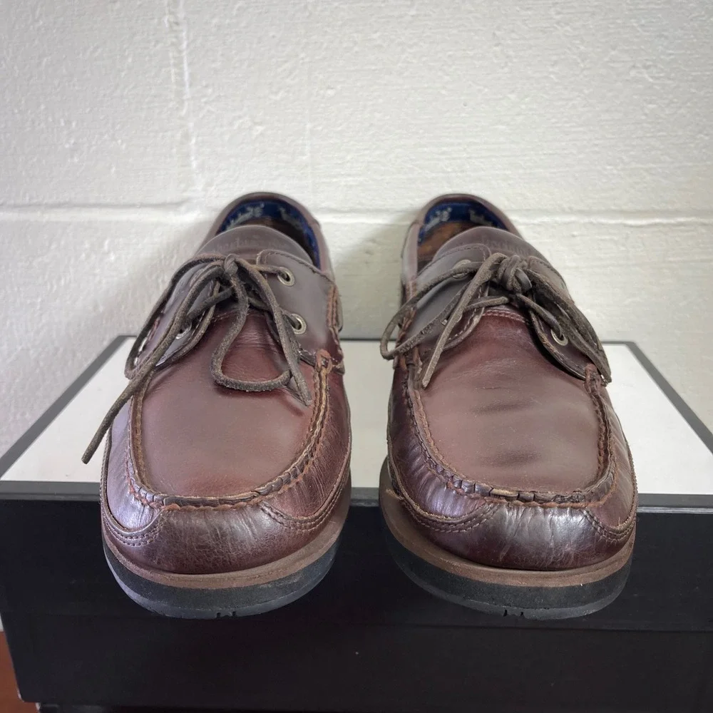 Timberland 55596 Brown Leather Boat Shoes Moc Toe Loafers Slip On Men's 12 M